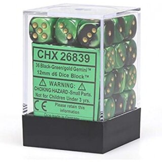 Chessex: Gemini - D6 Set (36) - Black Green/Gold