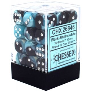 Chessex: Gemini - D6 Set (36) - Black Shell/White