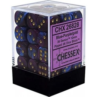 Chessex: Marmorierte - D6 Set (36) - Gemini Blue Purple/Gold