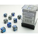 Chessex: Mamorierte - D6 Set (36) -  Gemini Blue Steel/White