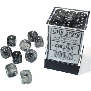 Chessex: Fluoreszierende - D6 Set (36) - Borealis Light Smoke/Silver 