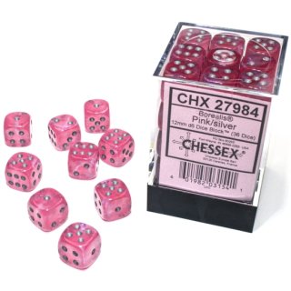 Chessex: Fluoreszierende - D6 Set (36) - Borealis Pink/Silver 