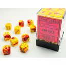 Chessex: Marmorierte - D6 Set (36) - Gemini RedYellow/Silver