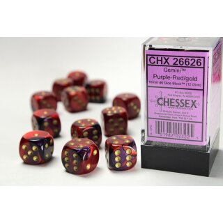 Chessex: Gemini - D6 Set (12) - Purple Red/Gold