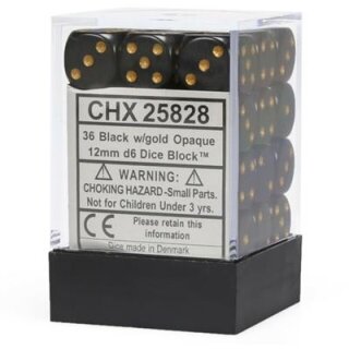 Chessex: Opaque - D6 Set (36) - Black/Gold