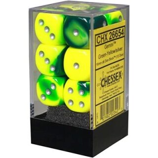 Chessex: Gemini - D6 Set (12) - Green Yellow/Silver