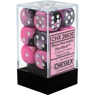 Chessex: Gemini - D6 Set (12) - Black Pink /White