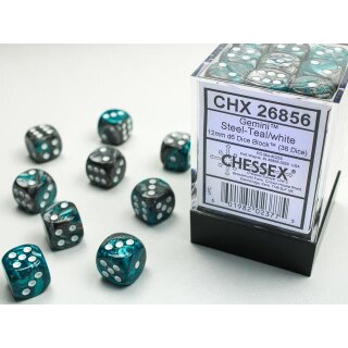 Chessex: Gemini - D6 Set (36) - Steel Teal/White