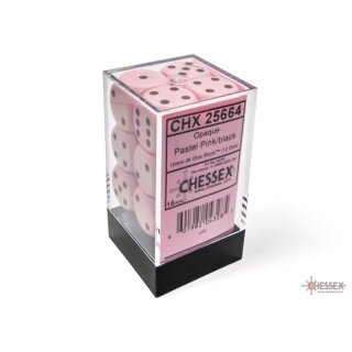 Chessex: Opaque - D6 Set (12) - Pastel Pink/Black